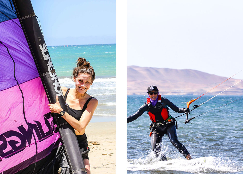 kiteboarding women smiling and kitesurfing